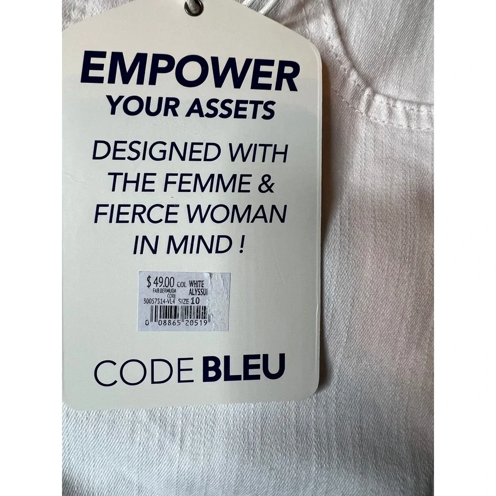 Code Bleu Womens Body Sculpt Bermuda Shorts White Denim Cuffed‎ Size 10 NEW